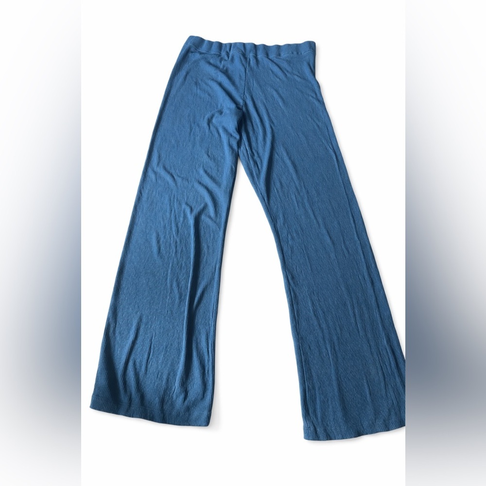 Naadam Ribbed Knit Lounge Pants XL Blue Wide Leg Pull-On Casual Cozy